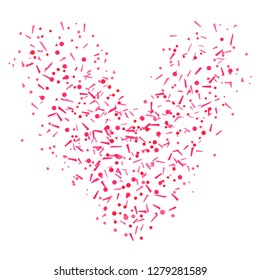 Heart from confetti on isolated white. Holiday colorful background from geometric elements. Festive pattern for banners, posters and flyers. Greeting cards. Doodle for design and business