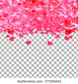 Heart confetti on transparent background, Valentines Day, design template, vector illustration