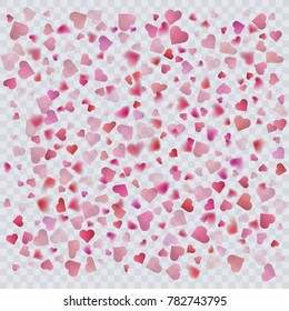 Heart confetti on transparent background, decoration for your valentine's day greeting cards. Vector eps 10
