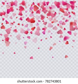 Heart confetti on transparent background, decoration for your valentine's day greeting cards. Vector eps 10