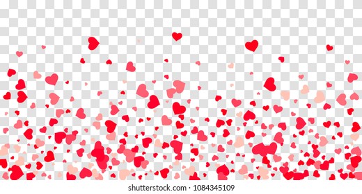 The heart of confetti in red and pink color is beautifully falling chaotically against the background. Template for posters, posters, postcards, invitations. Valentine's Day. Vector illustration