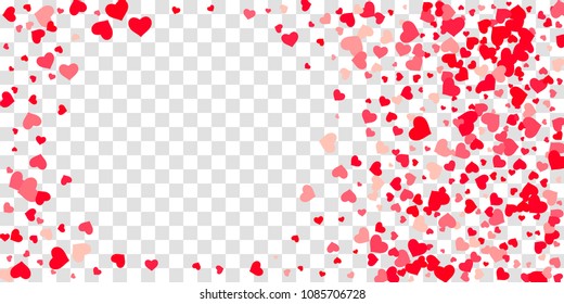 The heart of confetti in red and pink color is beautifully falling chaotically against the background. Template for posters, posters, postcards, invitations. Valentine's Day. Vector illustration