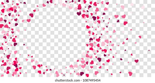 The heart of confetti in red and pink color is beautifully falling chaotically against the background. Template for posters, posters, postcards, invitations. Valentine's Day. Vector illustration