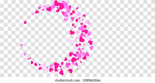 The heart of confetti in red and pink color is beautifully falling chaotically against the background. Template for posters, posters, postcards, invitations. Valentine's Day. Vector illustration