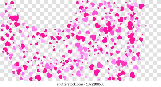 The heart of confetti in red and pink color is beautifully falling chaotically against the background. Template for posters, posters, postcards, invitations. Valentine's Day. Vector illustration