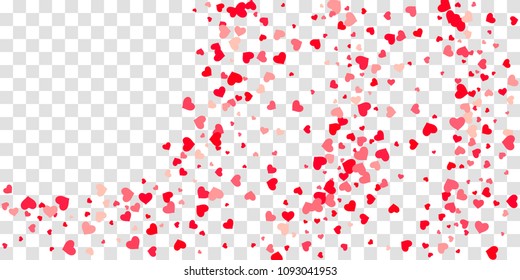 The heart of confetti in red and pink color is beautifully falling chaotically against the background. Template for posters, posters, postcards, invitations. Valentine's Day. Vector illustration
