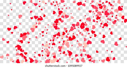 The heart of confetti in red and pink color is beautifully falling chaotically against the background. Template for posters, posters, postcards, invitations. Valentine's Day. Vector illustration
