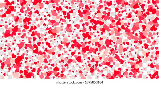 The heart of confetti in red and pink color is beautifully falling chaotically against the background. Template for posters, posters, postcards, invitations. Valentine's Day. Vector illustration