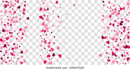 The heart of confetti in red and pink color is beautifully falling chaotically against the background. Template for posters, posters, postcards, invitations. Valentine's Day. Vector illustration