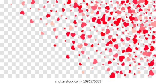The heart of confetti in red and pink color is beautifully falling chaotically against the background. Template for posters, posters, postcards, invitations. Valentine's Day. Vector illustration