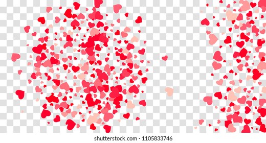 The heart of confetti in red and pink color is beautifully falling chaotically against the background. Template for posters, posters, postcards, invitations. Valentine's Day. Vector illustration