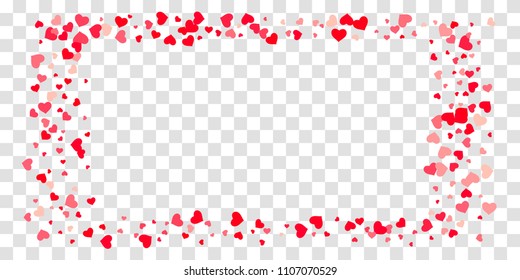 The heart of confetti in red and pink color is beautifully falling chaotically against the background. Template for posters, posters, postcards, invitations. Valentine's Day. Vector illustration