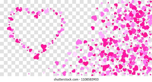 The heart of confetti in red and pink color is beautifully falling chaotically against the background. Template for posters, posters, postcards, invitations. Valentine's Day. Vector illustration