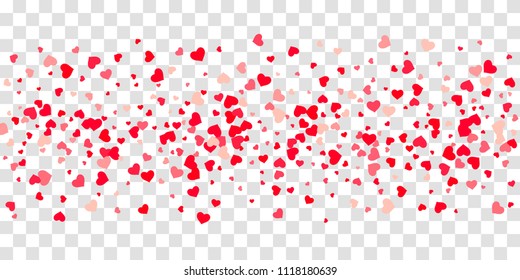 The heart of confetti in red and pink color is beautifully falling chaotically against the background. Template for posters, posters, postcards, invitations. Valentine's Day. Vector illustration