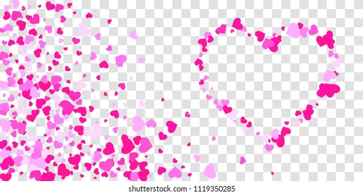 The heart of confetti in red and pink color is beautifully falling chaotically against the background. Template for posters, posters, postcards, invitations. Valentine's Day. Vector illustration