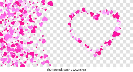 The heart of confetti in red and pink color is beautifully falling chaotically against the background. Template for posters, posters, postcards, invitations. Valentine's Day. Vector illustration