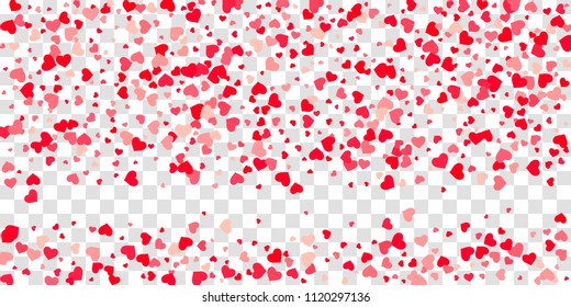 The heart of confetti in red and pink color is beautifully falling chaotically against the background. Template for posters, posters, postcards, invitations. Valentine's Day. Vector illustration