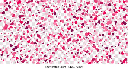 The heart of confetti in red and pink color is beautifully falling chaotically against the background. Template for posters, posters, postcards, invitations. Valentine's Day. Vector illustration