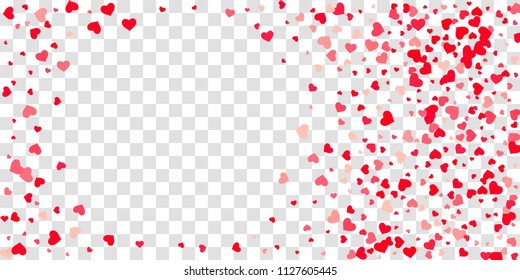 The heart of confetti in red and pink color is beautifully falling chaotically against the background. Template for posters, posters, postcards, invitations. Valentine's Day. Vector illustration
