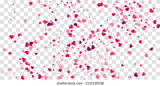 The heart of confetti in red and pink color is beautifully falling chaotically against the background. Template for posters, posters, postcards, invitations. Valentine's Day. Vector illustration
