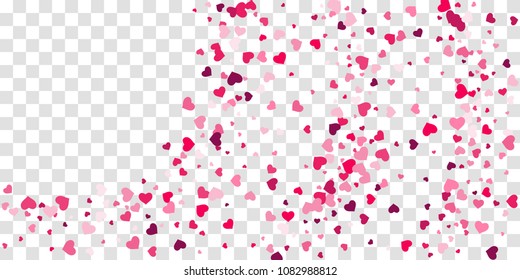 The heart of confetti in red and pink colors falling chaotically against the background. Template for posters, posters, postcards, invitations. Valentine's Day. Vector illustration