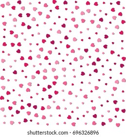 heart confetti seamless pattern isolated on white, red, Pink, purple hearts flying, raising, falling in the form of petals. vector Love Background for Valentine's day banner, wedding invitation card