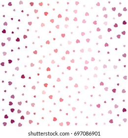 heart confetti seamless pattern isolated on white, red, Pink, purple hearts flying, raising, falling in the form of petals. vector Love Background for Valentine's day banner, wedding invitation card