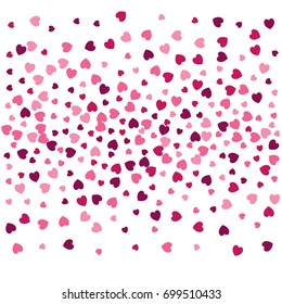 heart confetti seamless pattern isolated on white, red, Pink, purple hearts flying, raising, falling in the form of petals. vector Love Background for Valentine's day banner, wedding invitation card