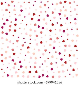 heart confetti seamless pattern isolated on white, red, Pink, purple hearts flying, raising, falling in the form of petals. vector Love Background for Valentine's day banner, wedding invitation card