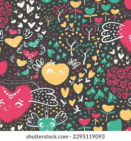 Heart Confetti seamless Vector pattern, Half Drop repeat
