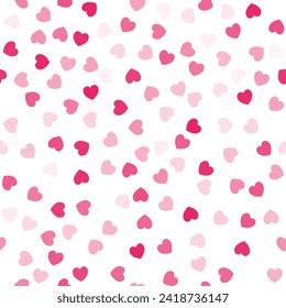 Heart confetti seamless vector pattern. Love watercolor background, for Valentine's day. Red, pink and rose hearts flying, for 14 February