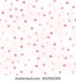 Heart confetti seamless vector pattern. Love watercolor background, for Valentine's day. Red, pink and rose hearts flying, for 14 February
