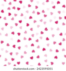 Heart confetti seamless vector pattern. Love watercolor background, for Valentine's day. Red, pink and rose hearts flying, for 14 February