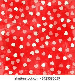 Heart confetti seamless vector pattern. Love watercolor background, for Valentine's day. Red, pink and rose hearts flying, for 14 February