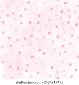 Heart confetti seamless vector pattern. Love watercolor background, for Valentine's day. Red, pink and rose hearts flying, for 14 February