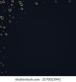 Heart confetti valentine overlay. Gold hearts scattered on black background. Joyfull heart confetti vector illustration