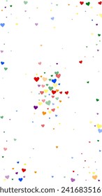 Heart confetti valentine overlay.  Rainbow colored scattered hearts. LGBT valentine card.  Joyfull heart confetti vector illustration