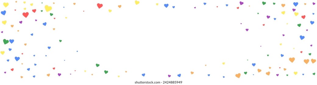 Heart confetti valentine overlay.  Rainbow colored scattered hearts. LGBT valentine card.  Joyfull heart confetti vector illustration