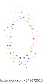 Heart confetti valentine overlay.  Rainbow colored scattered hearts. LGBT valentine card.  Joyfull heart confetti vector illustration