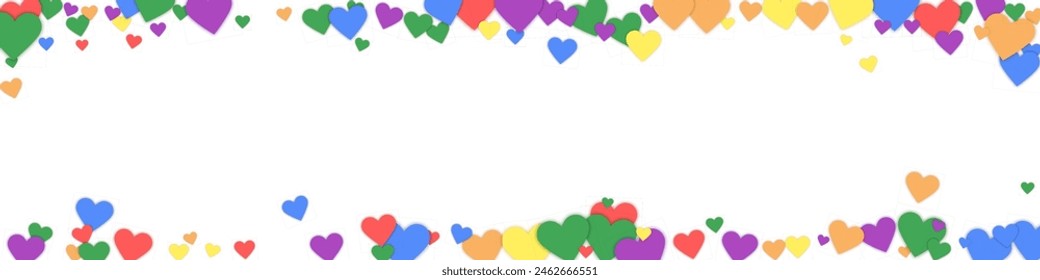 Herzkonfetti Valentine Overlay. Regenbogenfarbene verstreute Herzen. LGBT-Valentinskarte. Joyfull Herz Konfetti Vektorillustration