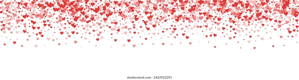 Heart confetti valentine overlay.  Red hearts scattered on white background. Joyfull heart confetti vector illustration