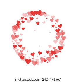 Heart confetti valentine overlay.  Red hearts scattered on white background. Joyfull heart confetti vector illustration