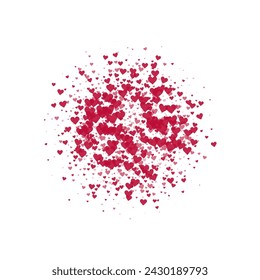 Heart confetti valentine overlay.  Red hearts scattered on white background. Joyfull heart confetti vector illustration