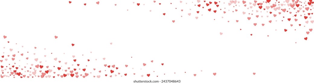 Heart confetti valentine overlay.  Red hearts scattered on white background. Joyfull heart confetti vector illustration