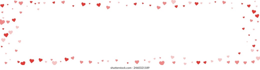 Heart confetti valentine overlay.  Red hearts scattered on white background. Joyfull heart confetti vector illustration