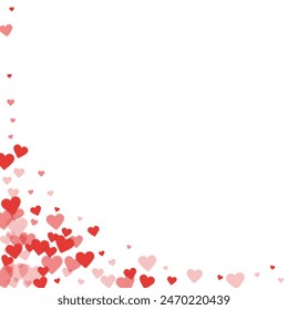 Heart confetti valentine overlay.  Red hearts scattered on white background. Joyfull heart confetti vector illustration