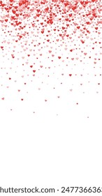 Heart confetti valentine overlay.  Red hearts scattered on white background. Joyfull heart confetti vector illustration