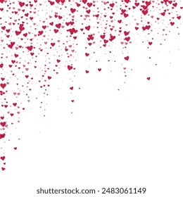 Heart confetti valentine overlay.  Red hearts scattered on white background. Joyfull heart confetti vector illustration