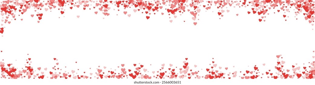 Heart confetti valentine overlay.  Red hearts scattered on white background. Joyfull heart confetti vector illustration