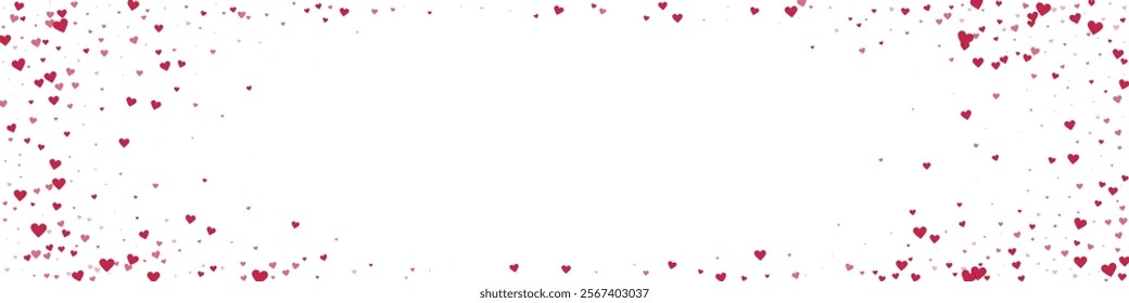 Heart confetti valentine overlay.  Red hearts scattered on white background. Joyfull heart confetti vector illustration